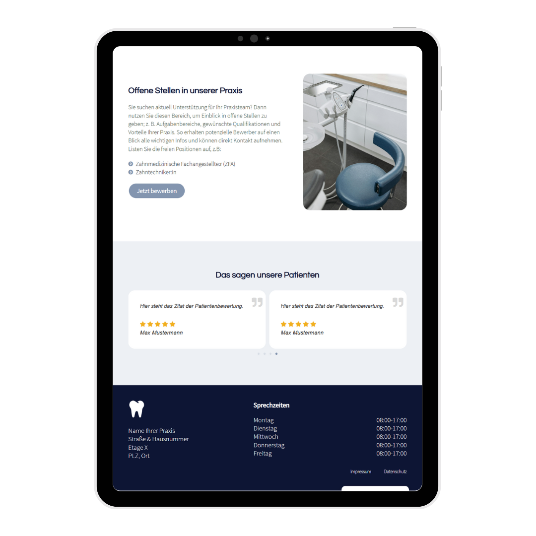 Webdesign fuer Zahnärzte_Hamburg_Beispiel Website Tablet