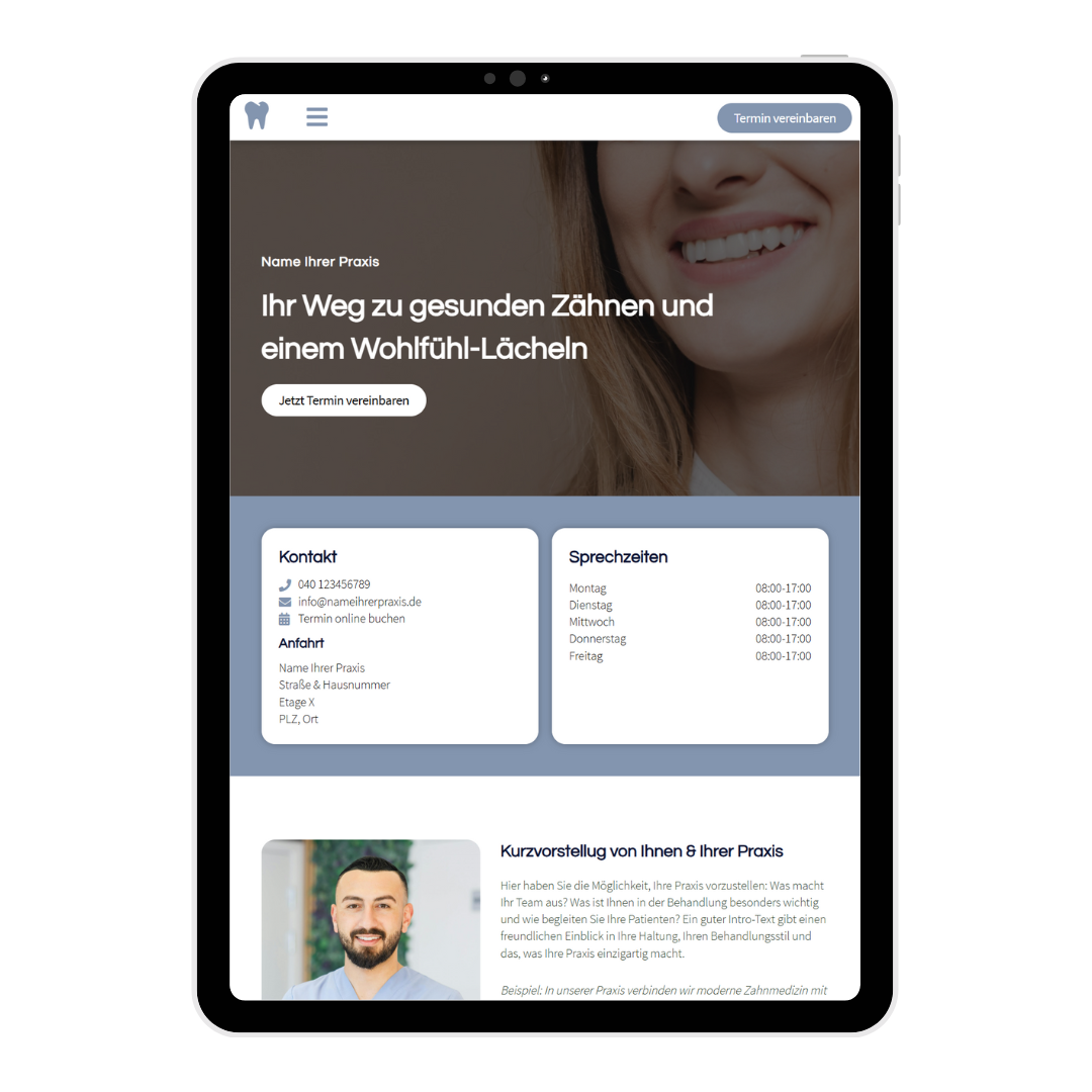Webdesign fuer Zahnärzte_Hamburg_Beispiel Website Tablet