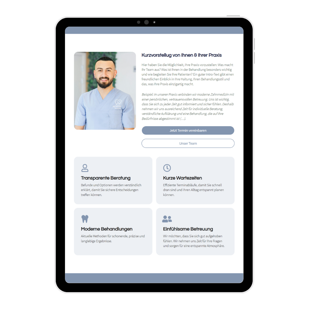 Webdesign fuer Zahnärzte_Hamburg_Beispiel Website Tablet