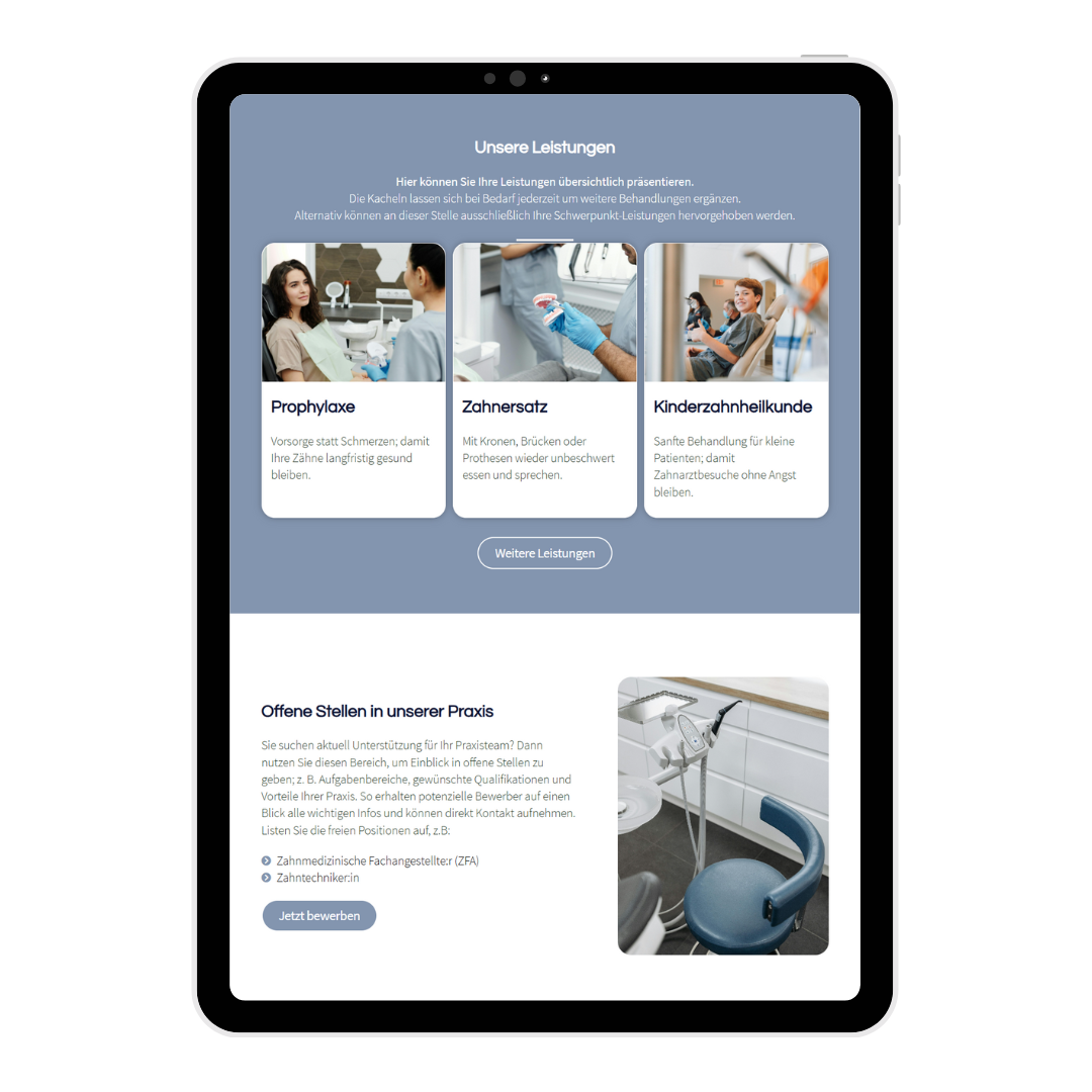 Webdesign fuer Zahnärzte_Hamburg_Beispiel Website Tablet