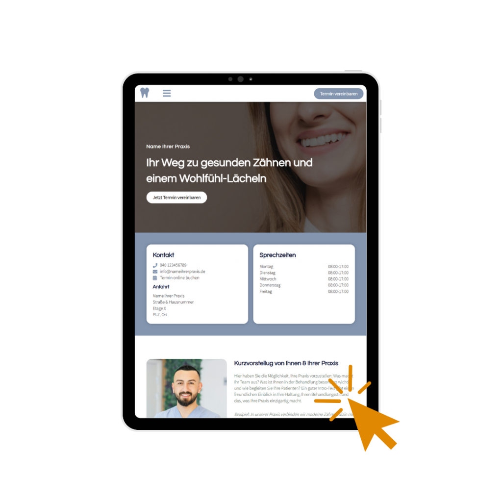 Webdesign fuer Zahnärzte_Hamburg_Beispiel Website Tablet Ansicht